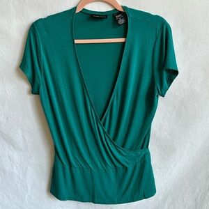 New York & Co. deep teal V-neck wrap top, size M